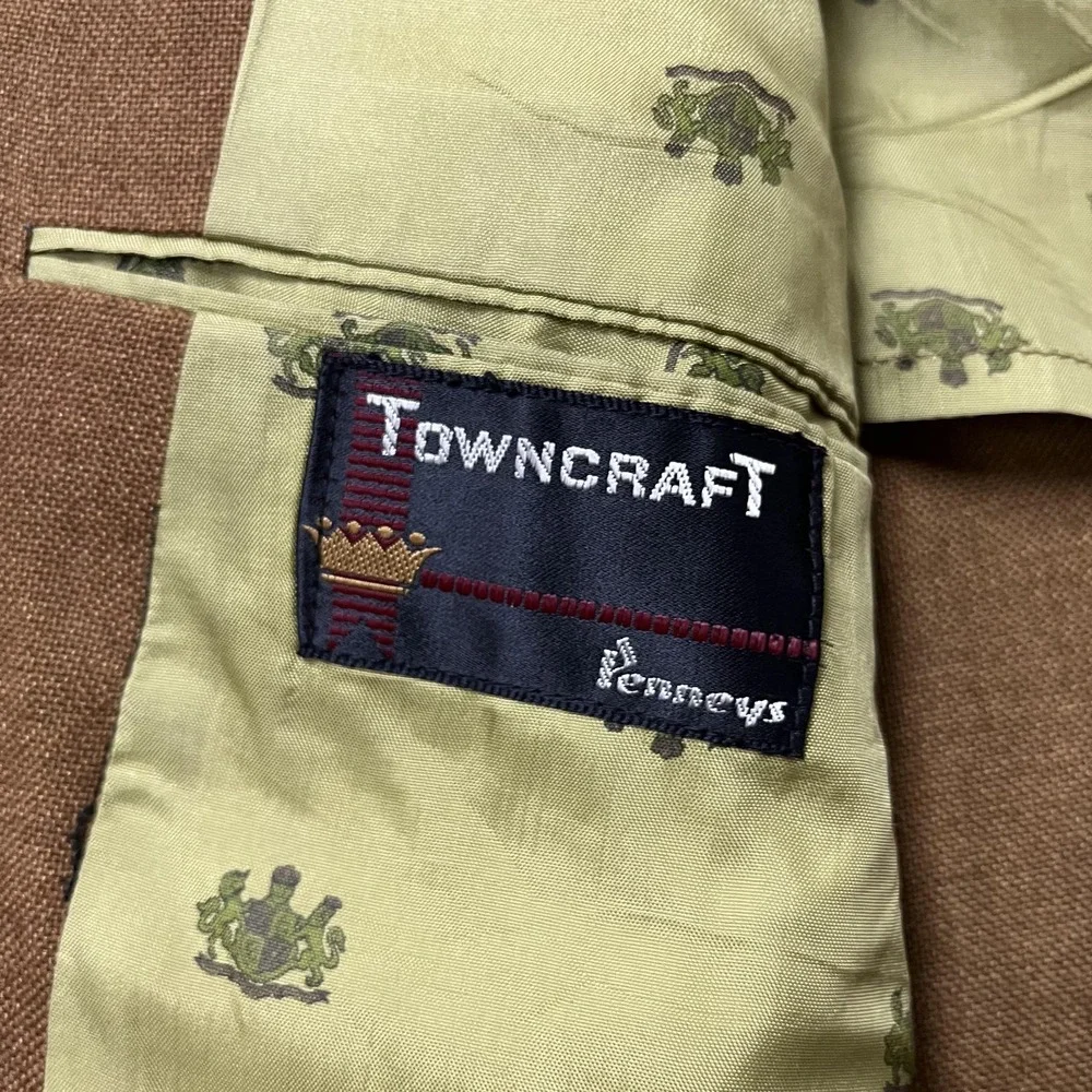 Vintage Towncraft Sport Coat Mens 44 Brown Two Button‎ Blazer Jacket Penneys